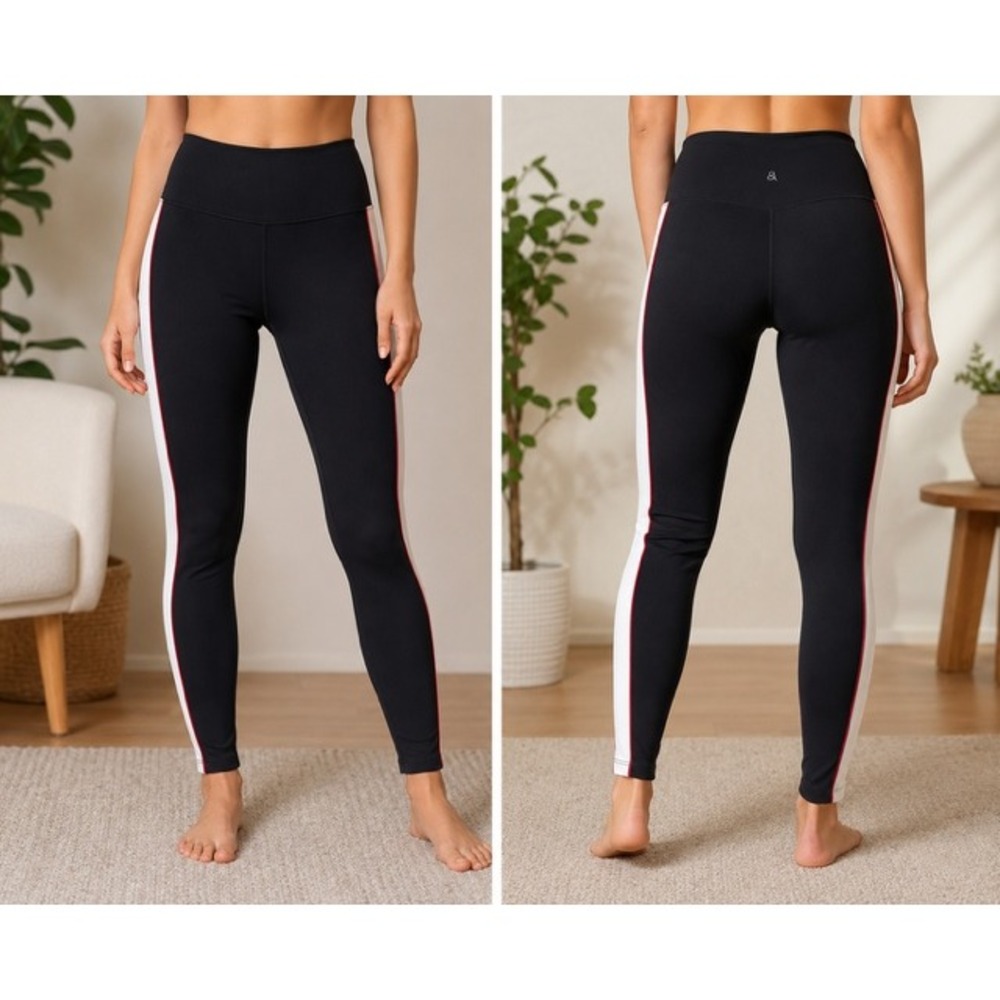 Lou & Grey Womens Black High Rise Side Stripe Athletic Leggings Size S